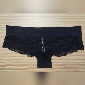 PINK Victoria's Secret Black Floral Lace Cheekster Panties Size S